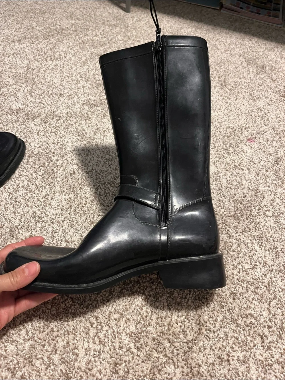 Donald J Pliner Black Rubber Knee High Buckle Rain Boots Italy Size 9